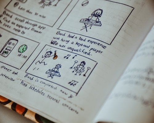 A close up shot of notebook planning sketches representing offline break habits